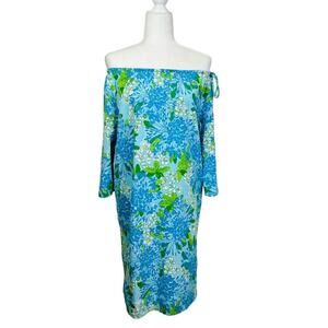Lilly Pulitzer Retro Floral Daisy Dress Size Small OFS Blue Aqua Green Prep